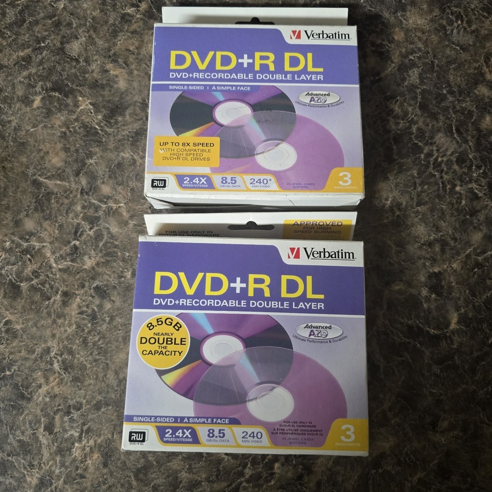 Verbatim DVD+R DL 8.5GB 2.4X Double Layer 6 Discs Made Singapore AZO 95014